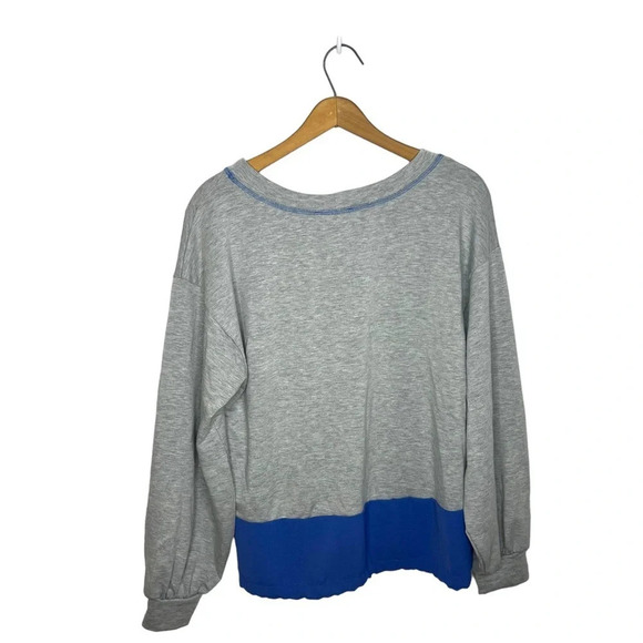 EE:SOME Color Block Mixed Media Cinched Waist Pullover Long Sleeve Popover Top - Picture 5 of 9